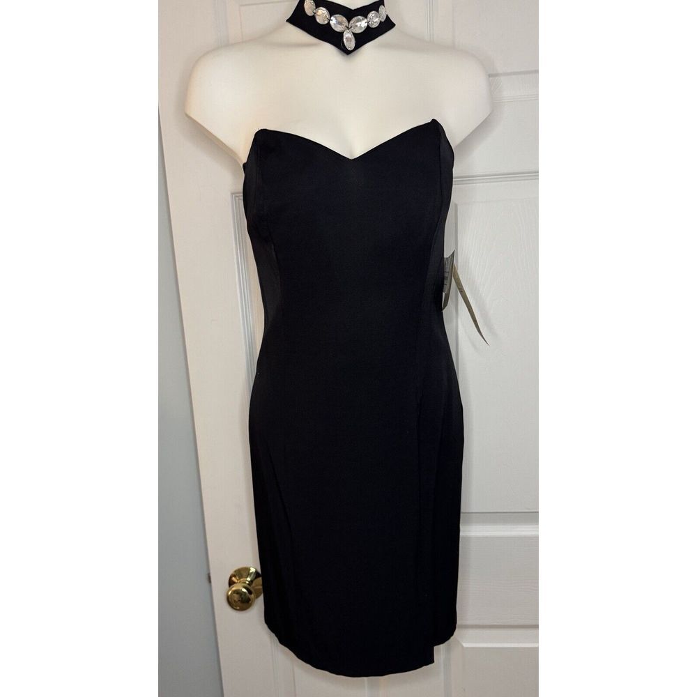 Vntg NWT Strapless Cocktail Charade Dress Jrs. 11/12 Reverse Halter Choker Black